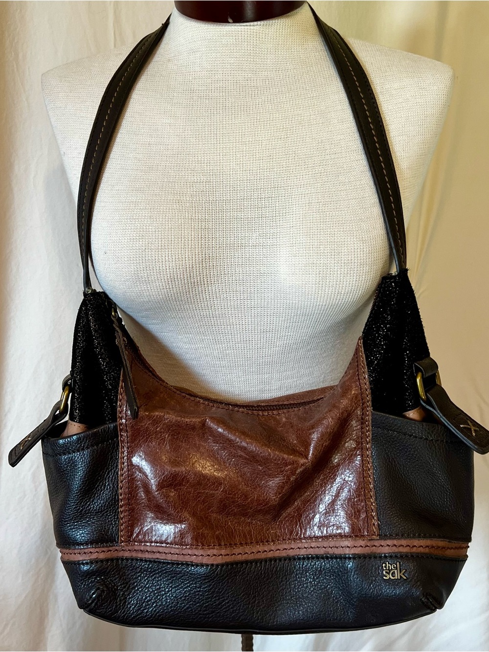 The Sak Two-Tone Black & Brown Leather Shoulder Bag